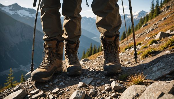 Chaussures et bâtons pour crapahuter en montagne